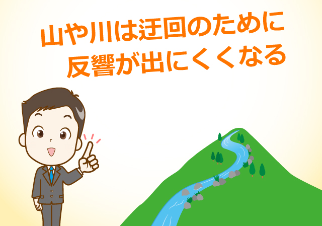 山や川は迂回のために反響が出にくくなる