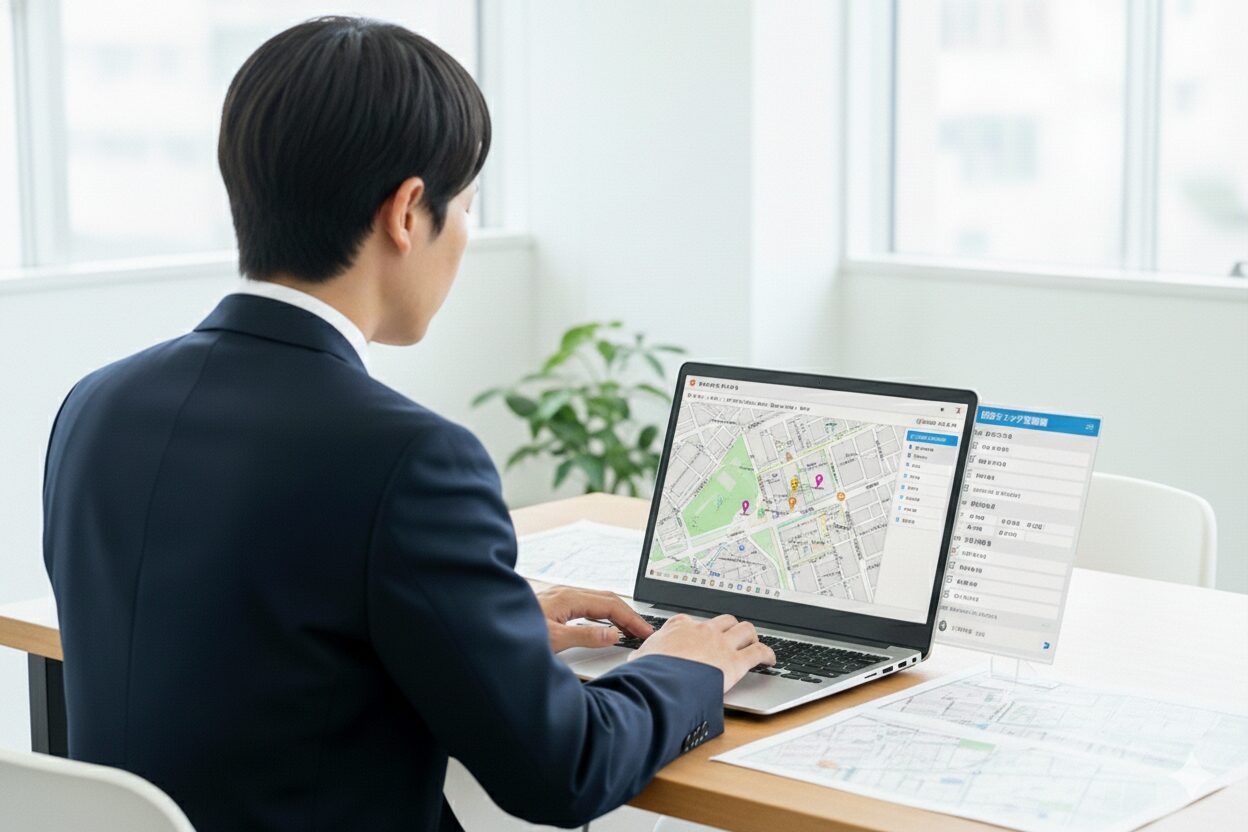 GPSシステムで配布管理をする様子