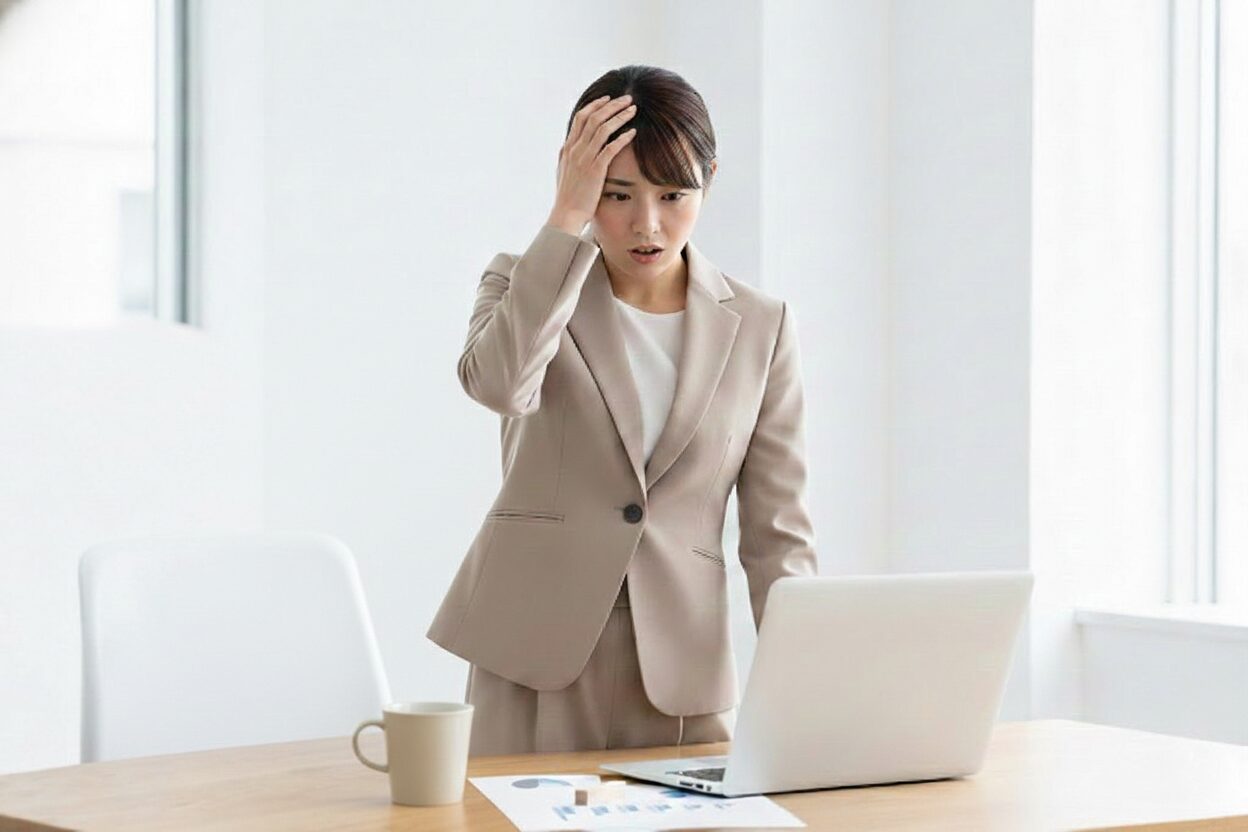 思い込みで頭を抱える女性