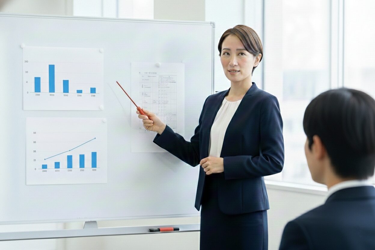 ポスティングの効果を表にして説明する様子