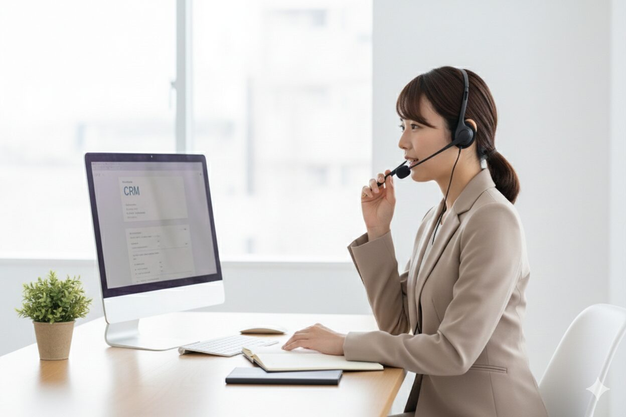 クレーム対応で電話を受ける女性